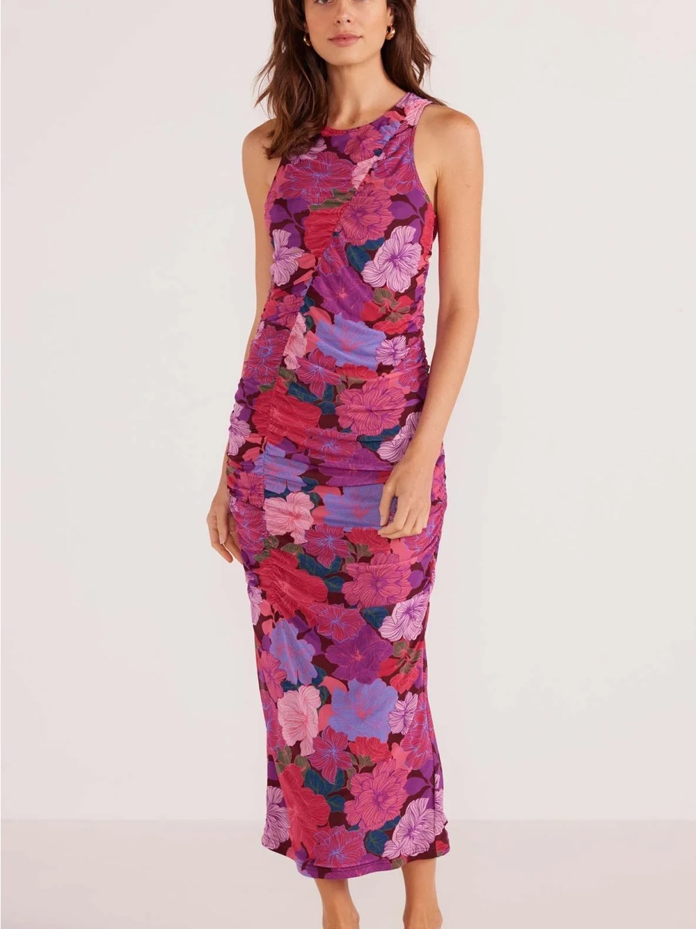 MINKPINK Pink and Purple Floral Sleeveless Maxi Dress